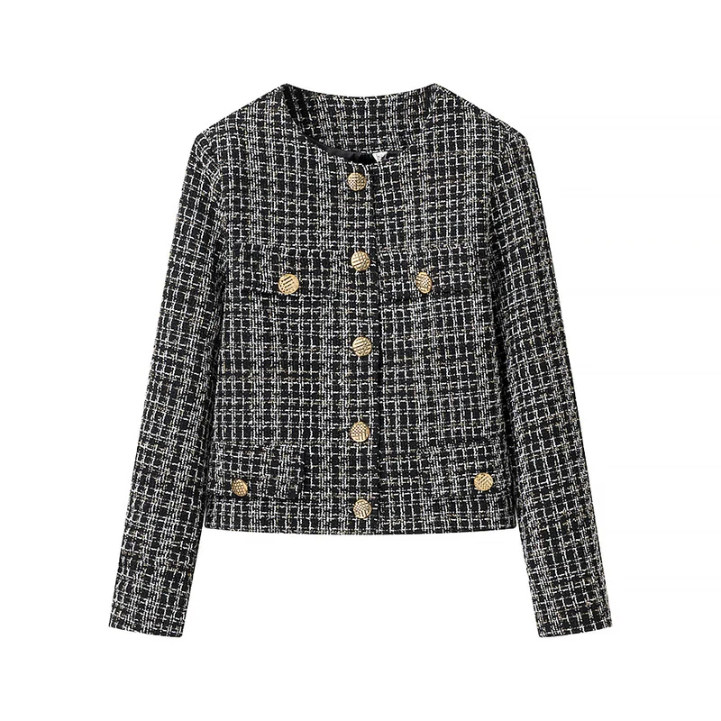 Damen Bouclé-Tweed-Jacke mit Zierknöpfen und kastiger Cropped-Silhouette Nord Taschen