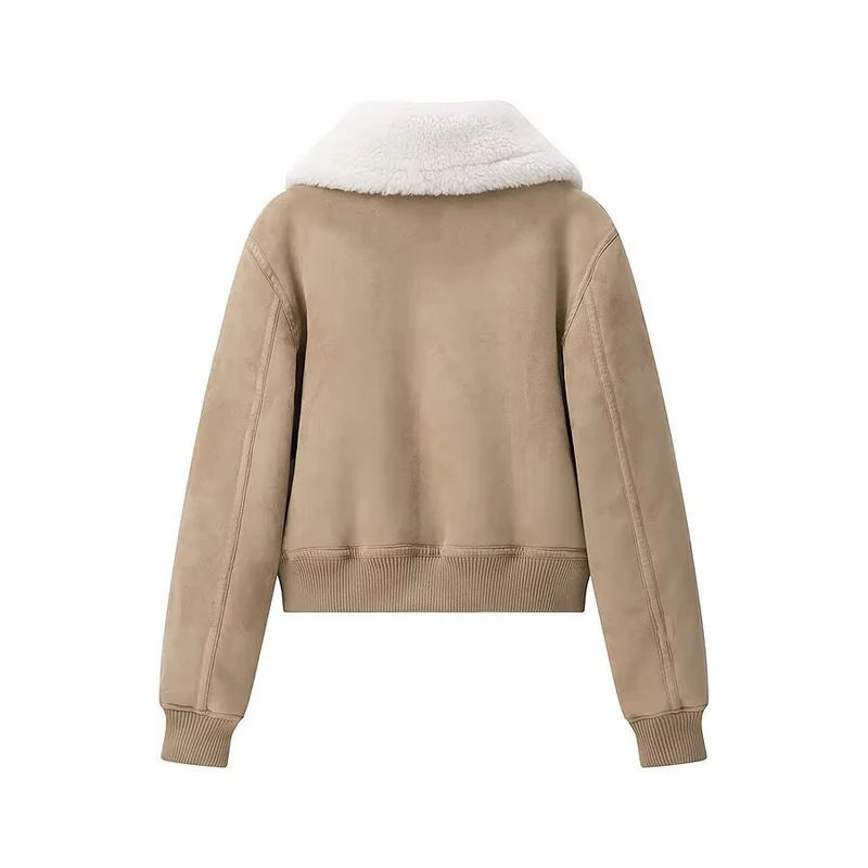 Damen Bomberjacke aus Veloursimitat mit Teddyfutter und großem Schalkragen Nord Taschen
