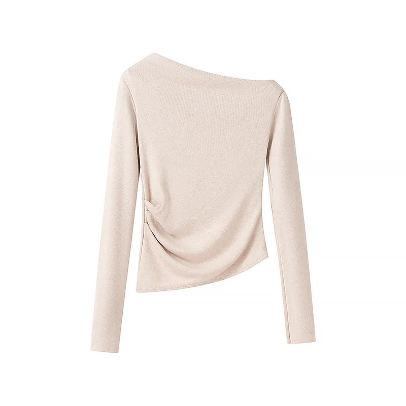 Damen Asymmetrisches One-Shoulder Langarmshirt mit Raffung Nord Taschen