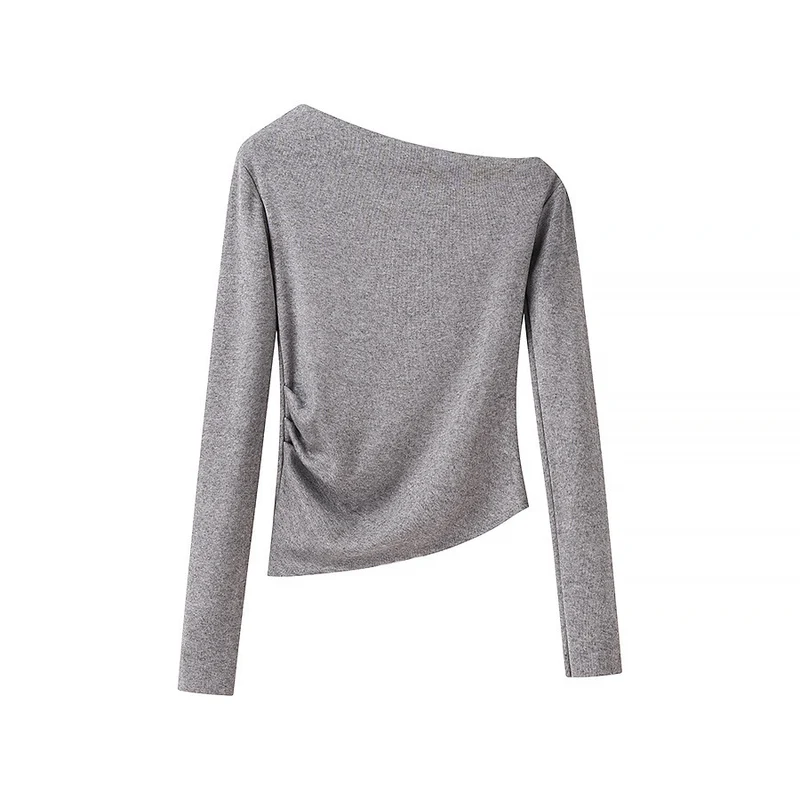 Damen Asymmetrisches One-Shoulder Langarmshirt mit Raffung Nord Taschen