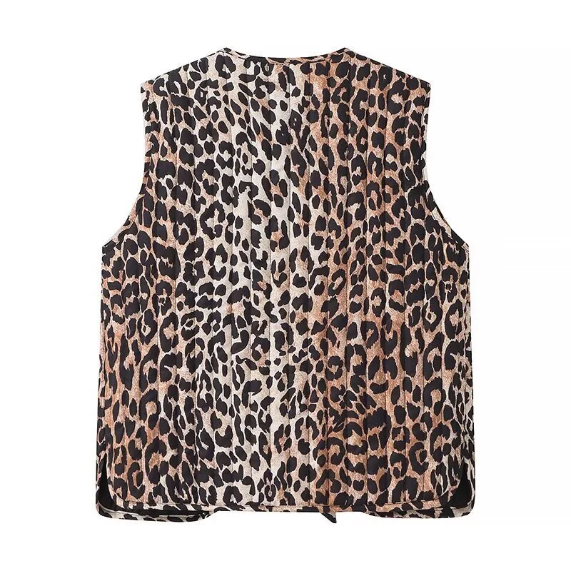 Damen Ärmellose Chiffon-Bluse mit Leopardenprint und doppelter Schleifenfront Nord Taschen