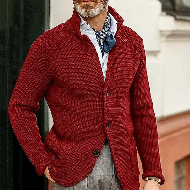Herren Waffelstruktur-Cardigan-Blazer mit Stehkragen und aufgesetzten Taschen Nord Taschen