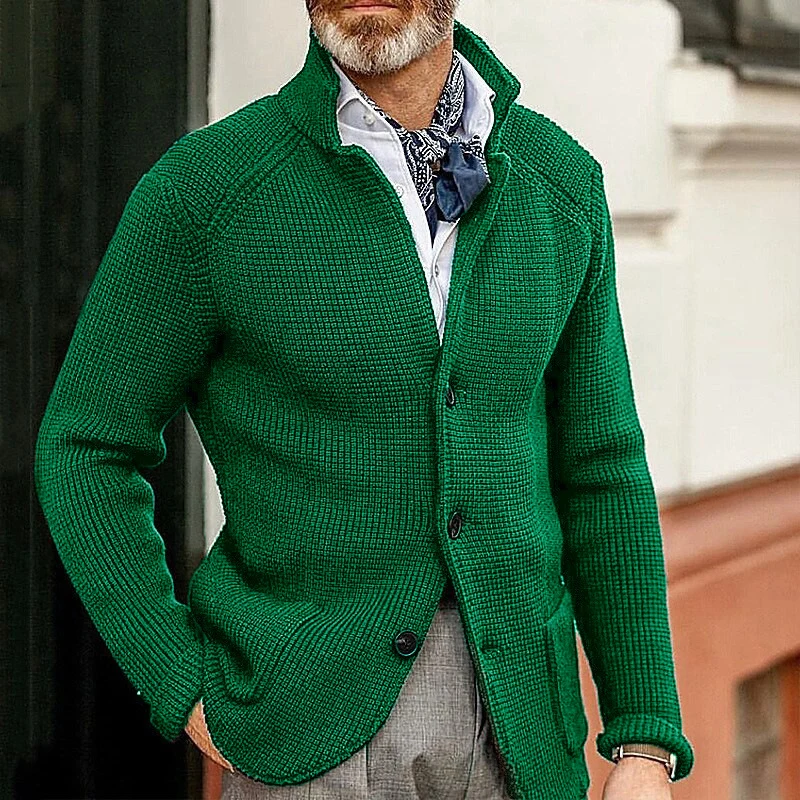 Herren Waffelstruktur-Cardigan-Blazer mit Stehkragen und aufgesetzten Taschen Nord Taschen
