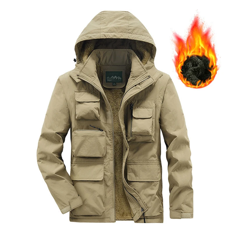 Herren Multifunktionaler Fleece-gefütterter Fieldparka mit Kapuze und Mehrfach-Taschen Nord Taschen