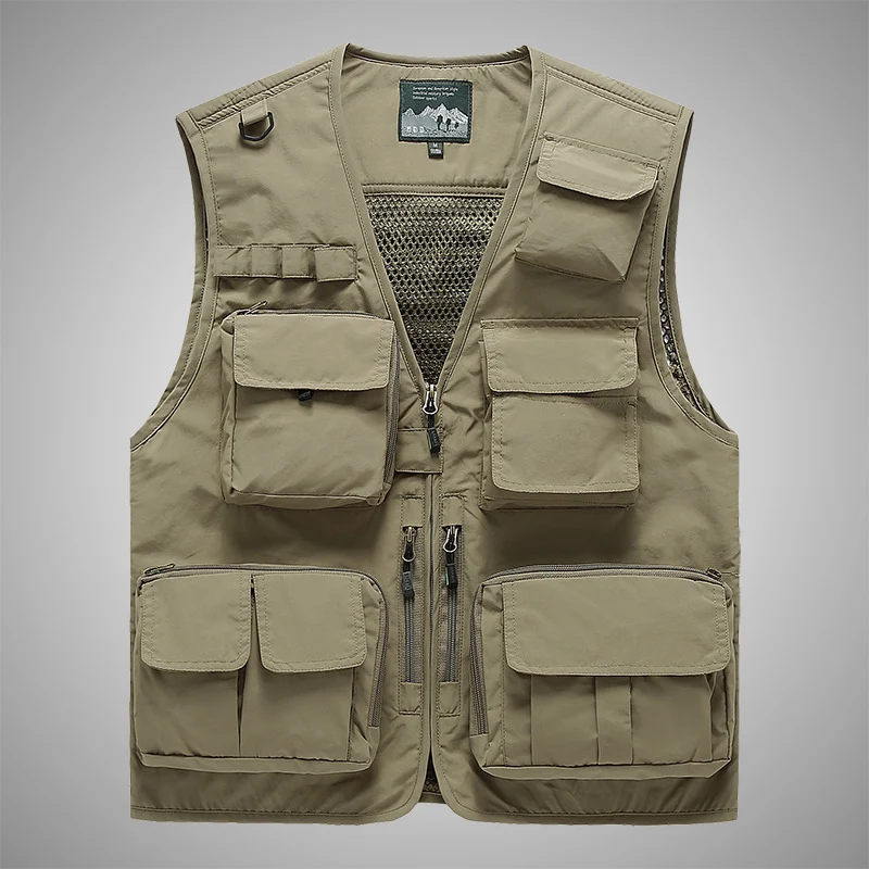 Herren Multifunktionale Utility-Weste mit Mehrfach-Taschen, Mesh‑Futter und Reißverschlussfront Nord Taschen