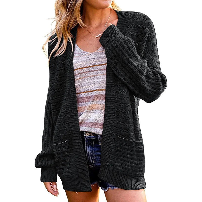 Damen Oversize Strickcardigan mit aufgesetzten Taschen und Rippstruktur Nord Taschen
