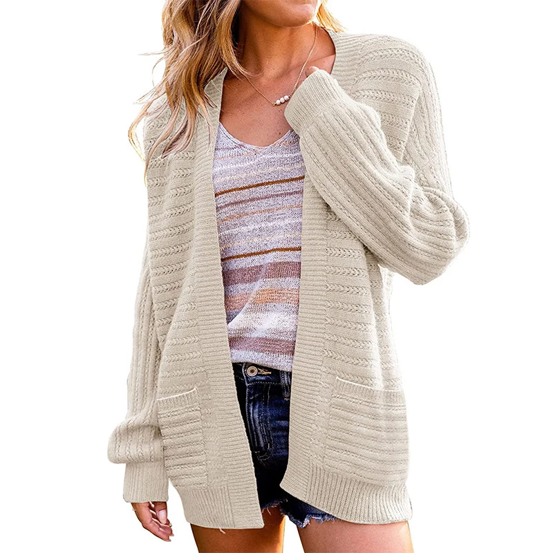 Damen Oversize Strickcardigan mit aufgesetzten Taschen und Rippstruktur Nord Taschen