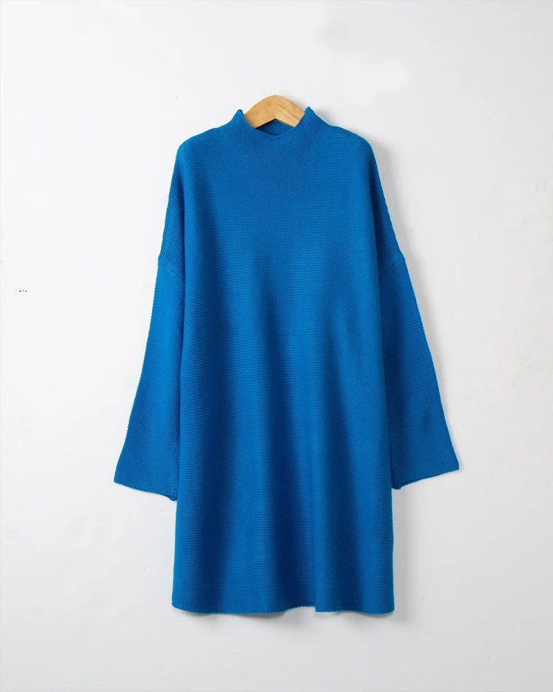 Damen Oversize Strick-Tunika mit kurzem Stehkragen und überschnittener Schulter Nord Taschen