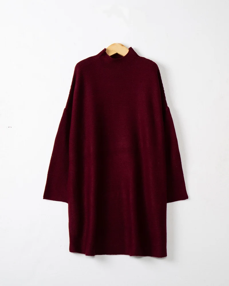 Damen Oversize Strick-Tunika mit kurzem Stehkragen und überschnittener Schulter Nord Taschen