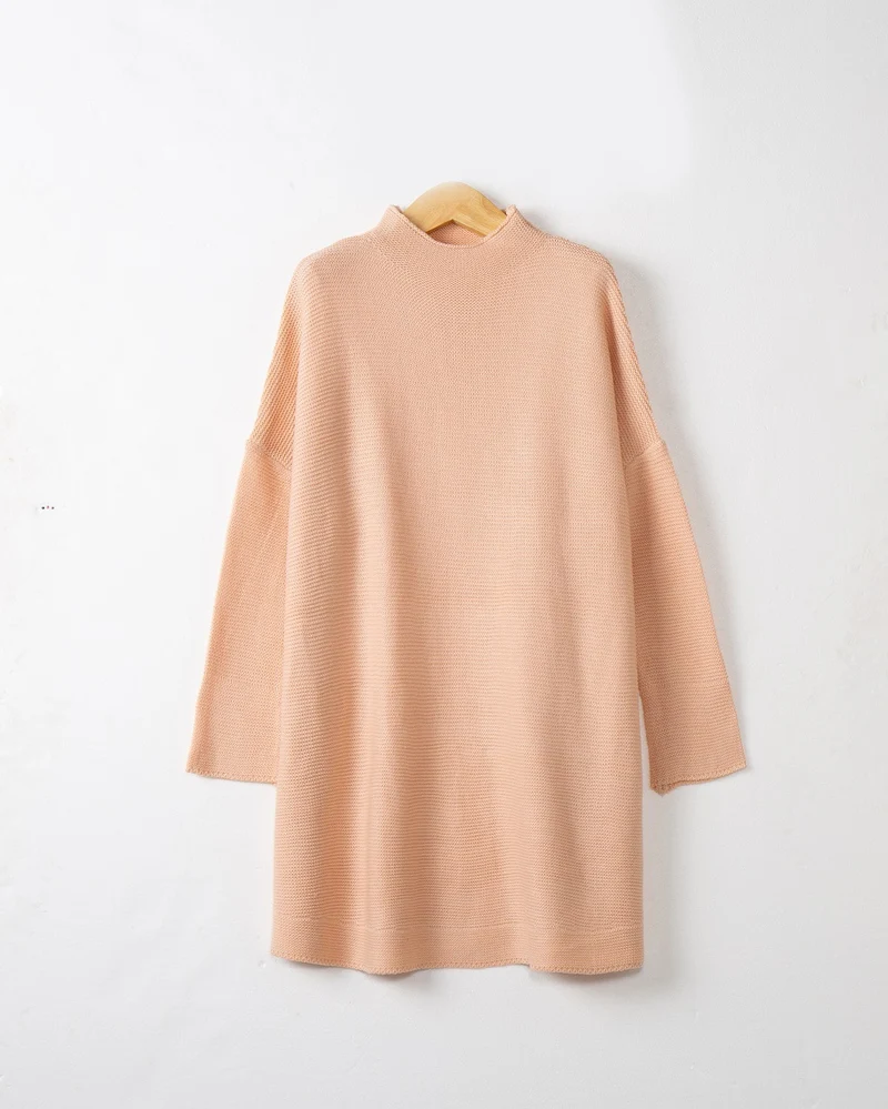 Damen Oversize Strick-Tunika mit kurzem Stehkragen und überschnittener Schulter Nord Taschen