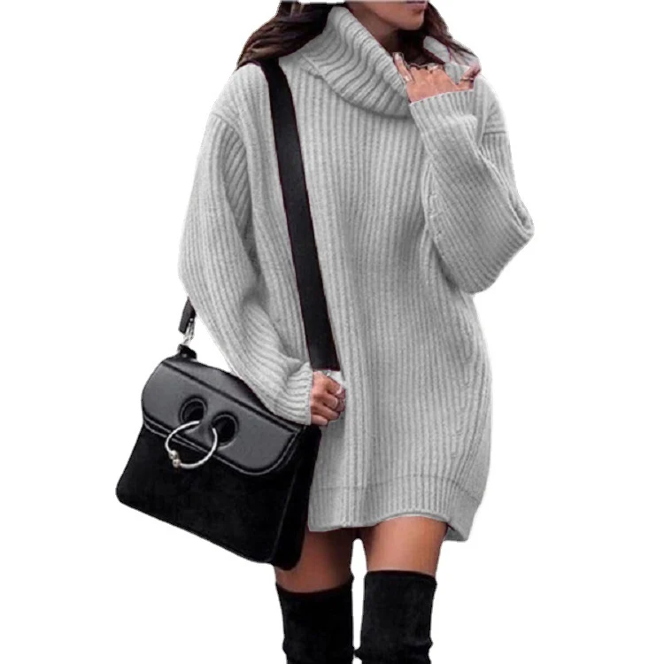 Damen Oversize-Longpullover mit Rollkragen, geripptem Feinstrick und figurumspielender Tunika-Länge Nord Taschen