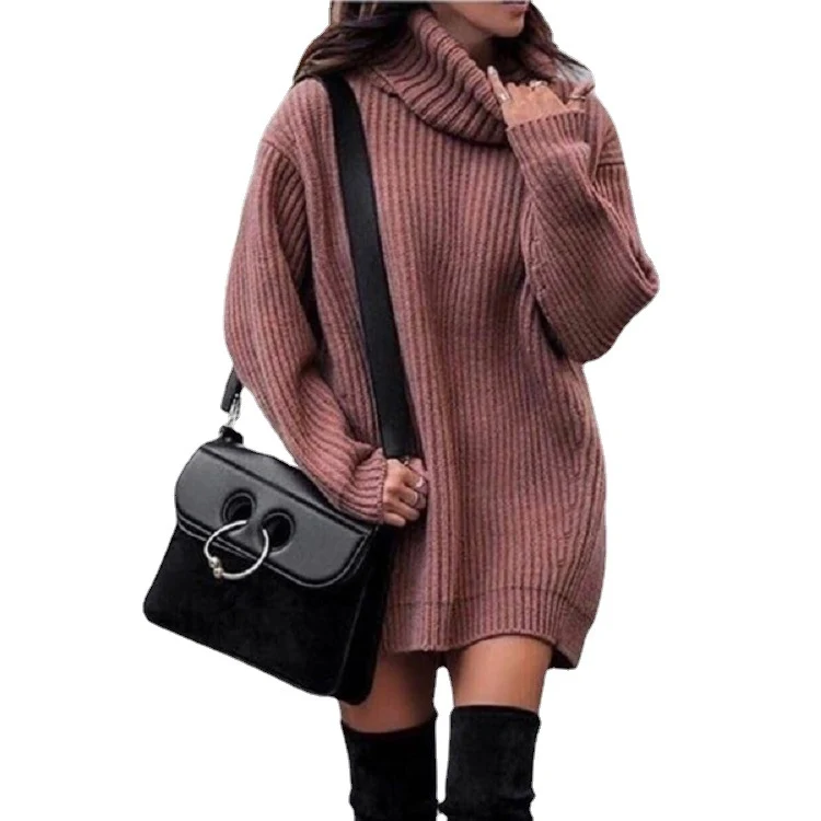 Damen Oversize-Longpullover mit Rollkragen, geripptem Feinstrick und figurumspielender Tunika-Länge Nord Taschen