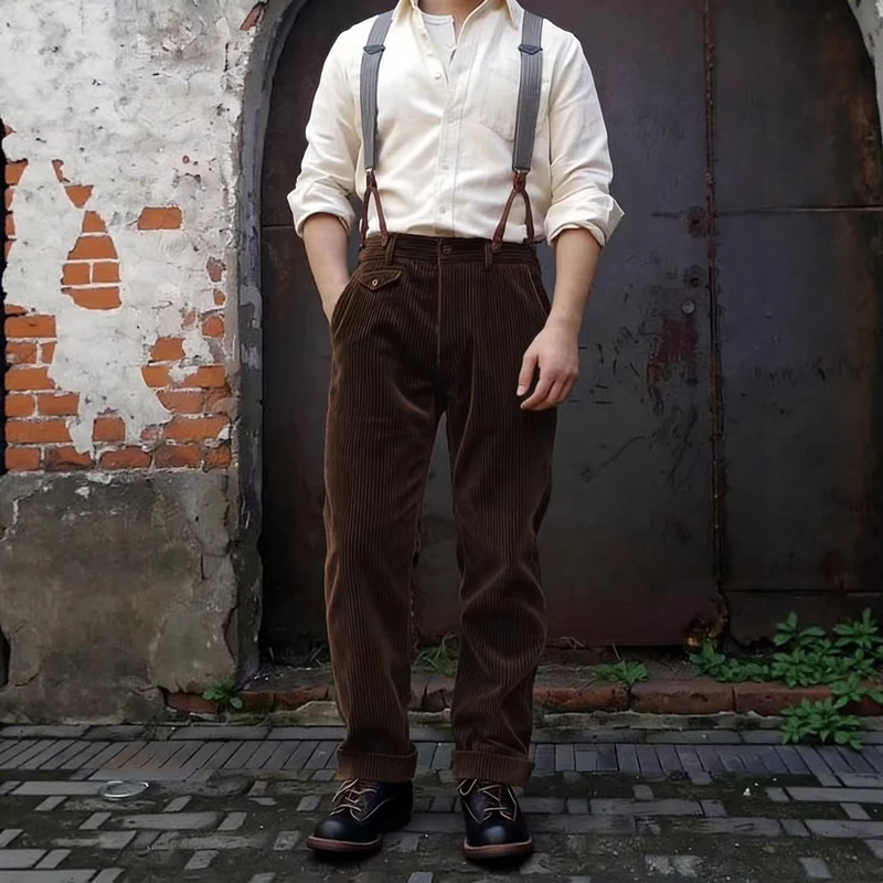 Herren Cordhose mit hoher Taille, breitem Kord und geknöpfter Pattentasche Nord Taschen