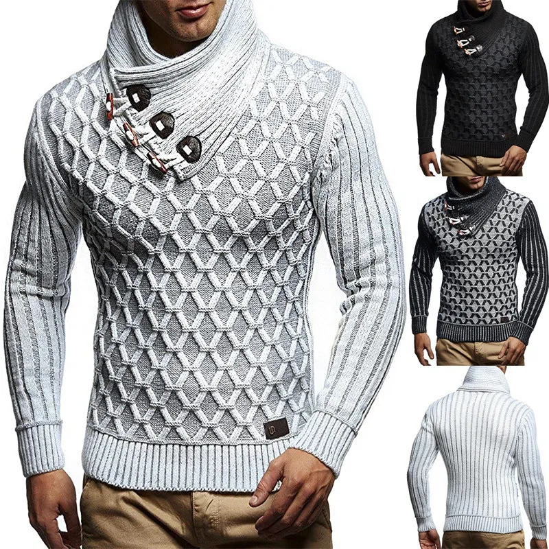 Herren Strukturstrick-Pullover mit überlappendem Rollkragen und Knebelverschlüssen Nord Taschen