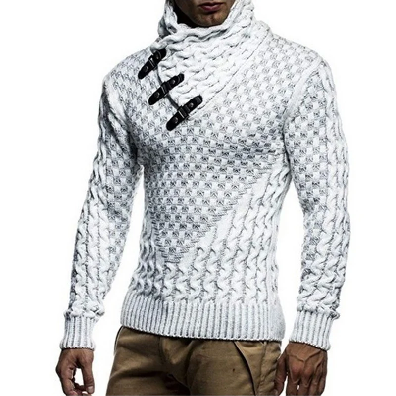 Herren Strickpullover mit asymmetrischem Schalkragen und Zopfstrick Nord Taschen