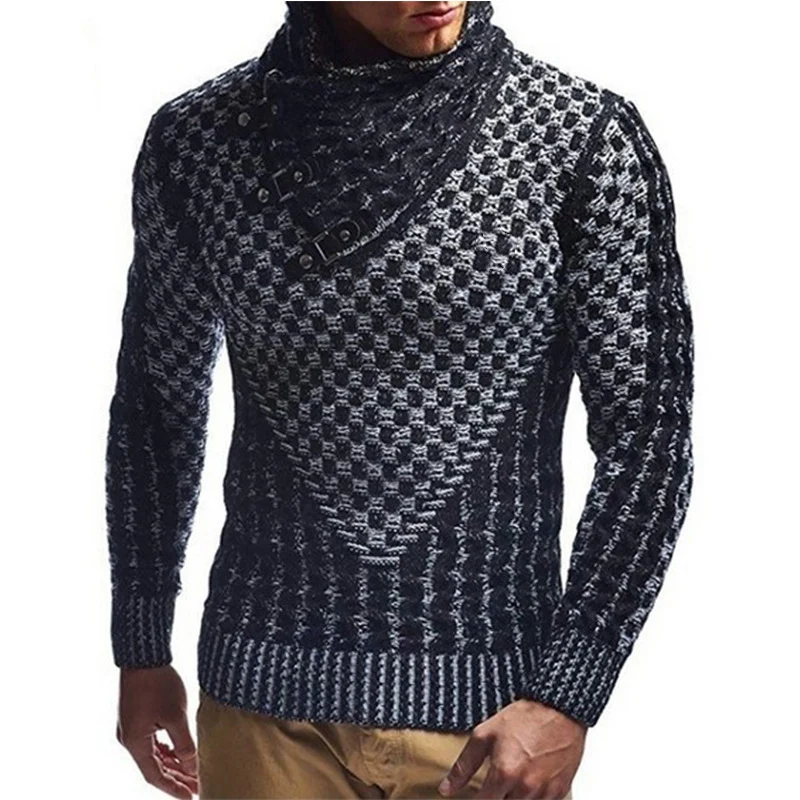 Herren Strickpullover mit asymmetrischem Schalkragen und Zopfstrick Nord Taschen