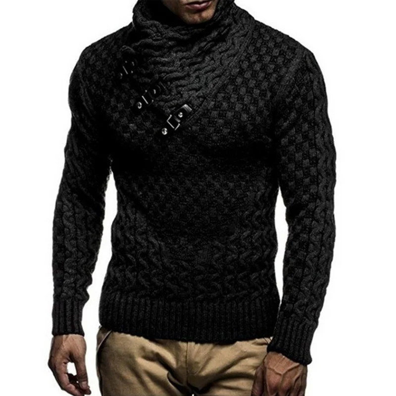 Herren Strickpullover mit asymmetrischem Schalkragen und Zopfstrick Nord Taschen