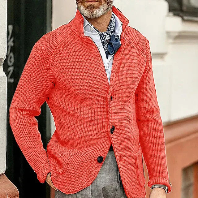Herren Strickjacke mit Stehkragen und Strukturstrick Nord Taschen