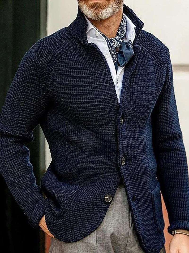 Herren Strickjacke mit Stehkragen und Strukturstrick Nord Taschen