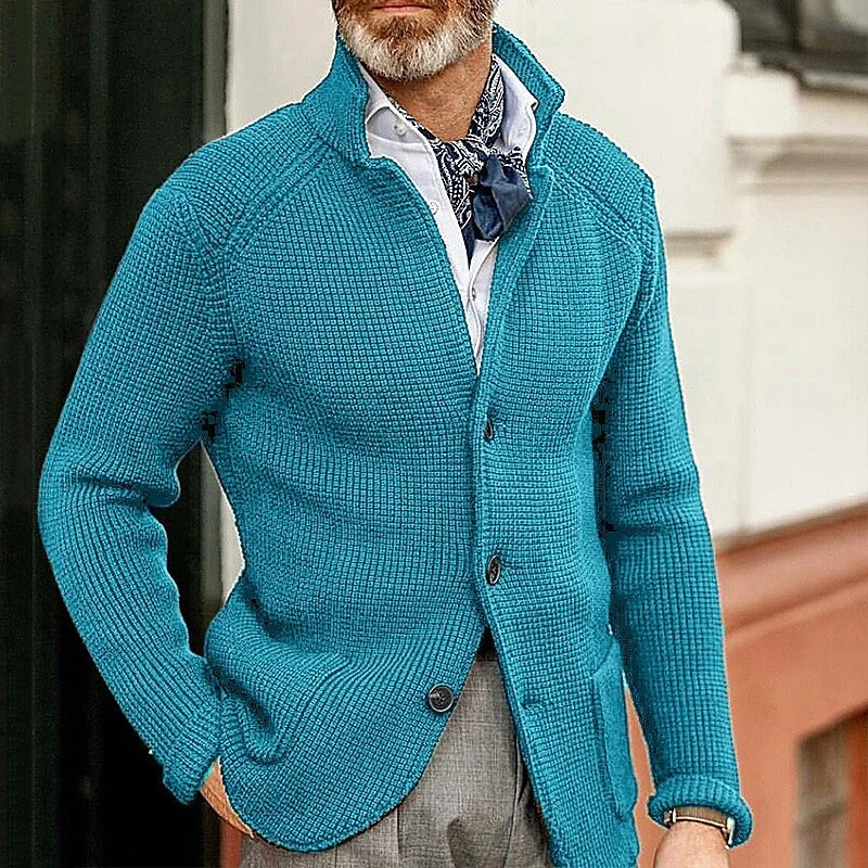 Herren Strickjacke mit Stehkragen und Strukturstrick Nord Taschen