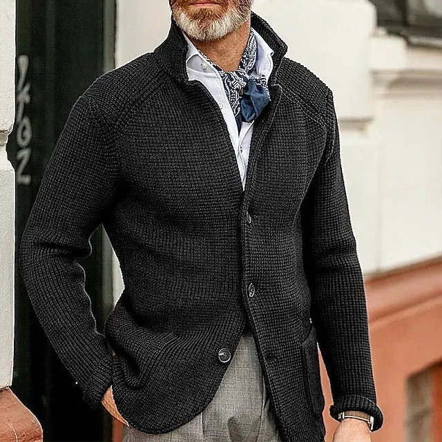 Herren Strickjacke mit Stehkragen und Strukturstrick Nord Taschen