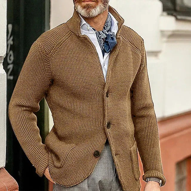 Herren Strickjacke mit Stehkragen und Strukturstrick Nord Taschen