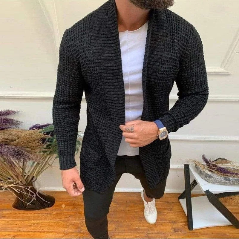 Herren Strickcardigan mit Schalkragen und strukturiertem Waffelmuster Nord Taschen