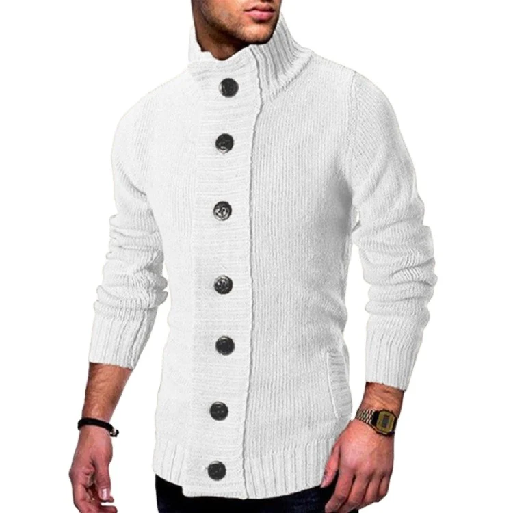 Herren Strickcardigan mit hohem Knopfkragen und figurbetontem Schnitt Nord Taschen