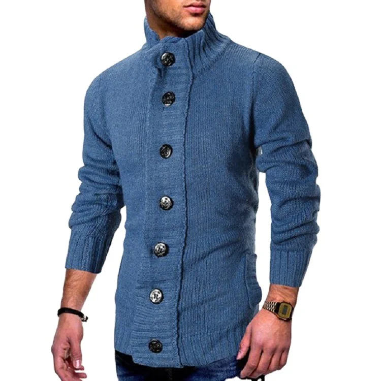 Herren Strickcardigan mit hohem Knopfkragen und figurbetontem Schnitt Nord Taschen