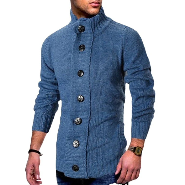 Herren Strickcardigan mit hohem Knopfkragen und figurbetontem Schnitt Nord Taschen