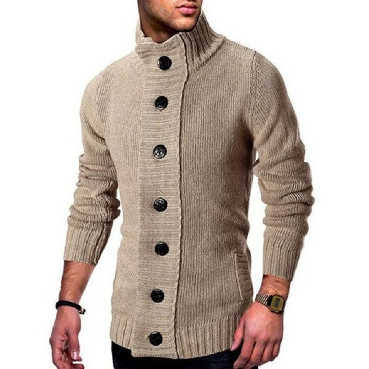 Herren Strickcardigan mit hohem Knopfkragen und figurbetontem Schnitt Nord Taschen
