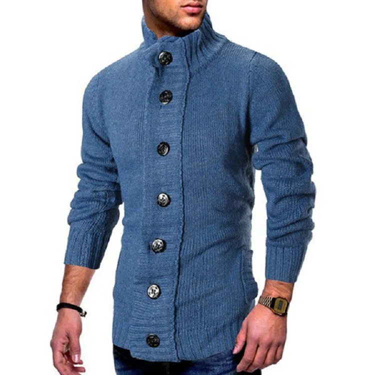 Herren Strickcardigan mit hohem Knopfkragen und figurbetontem Schnitt Nord Taschen