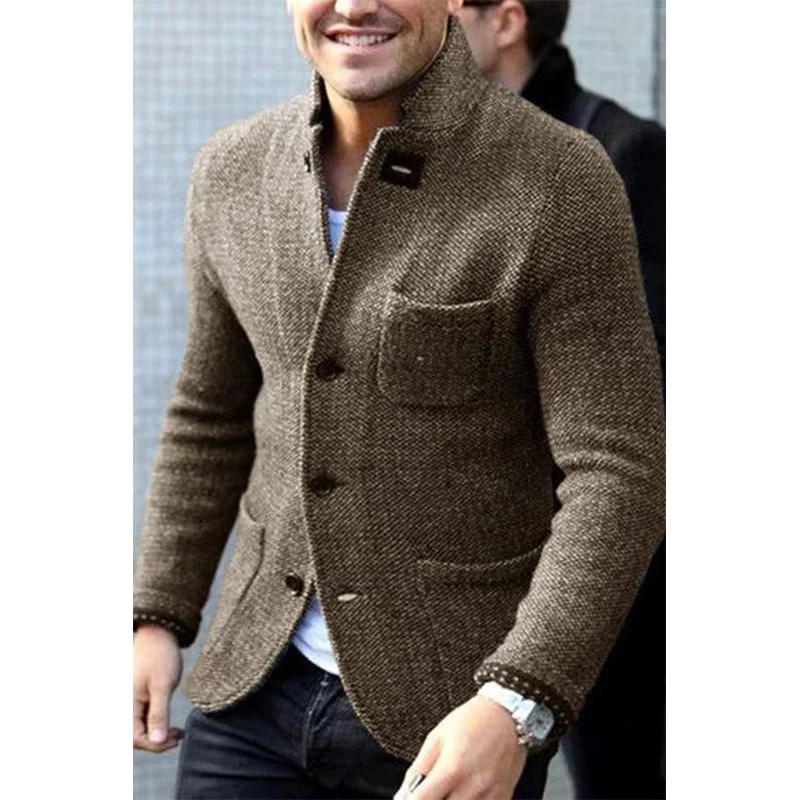 Herren Strickblazer mit Stehkragen und aufgesetzten Taschen Nord Taschen