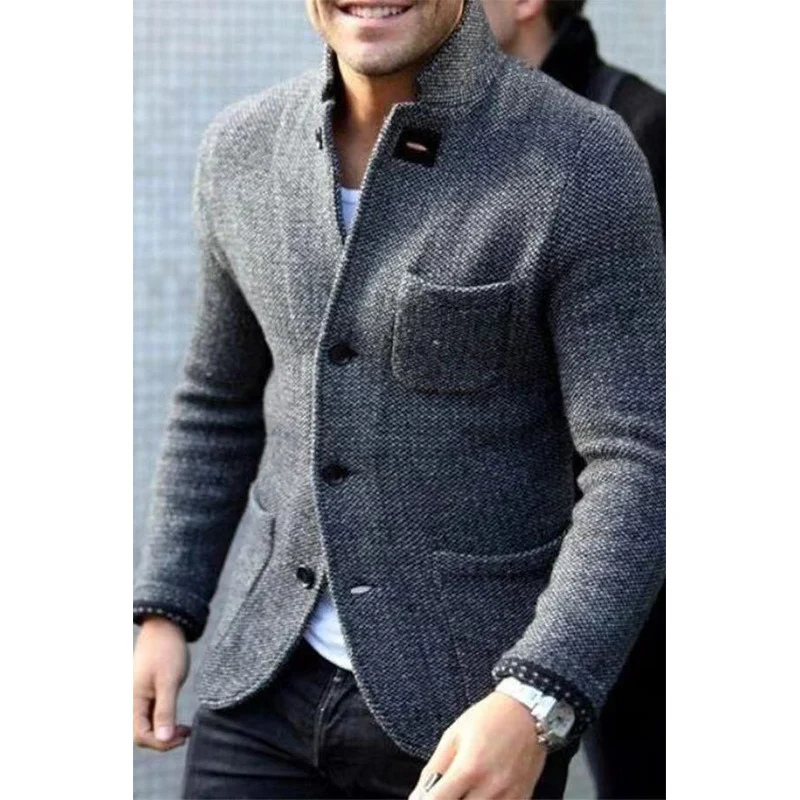 Herren Strickblazer mit Stehkragen und aufgesetzten Taschen Nord Taschen