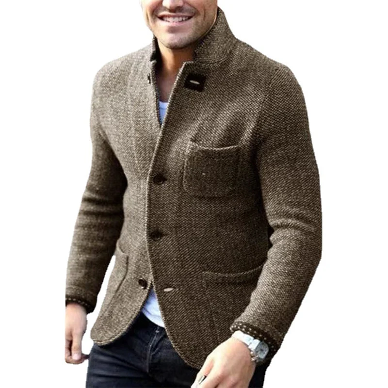 Herren Strickblazer mit Stehkragen und aufgesetzten Taschen Nord Taschen