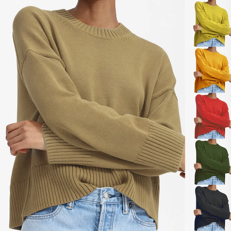 Damen Oversize-Feinstrickpullover mit Rundhalsausschnitt, überschnittener Schulter und breitem Rippsaum Nord Taschen