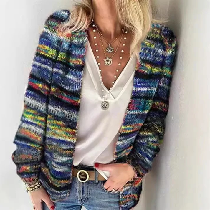 Damen Mehrfarbiger Strickcardigan mit offener Front, legerem Oversize-Schnitt und feinem Rippbündchen Nord Taschen