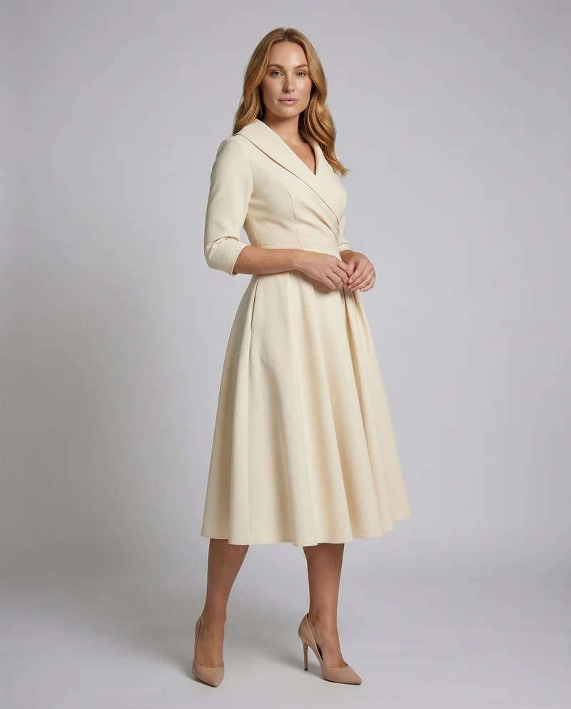 Damen Retro-Midikleid mit Schalkragen