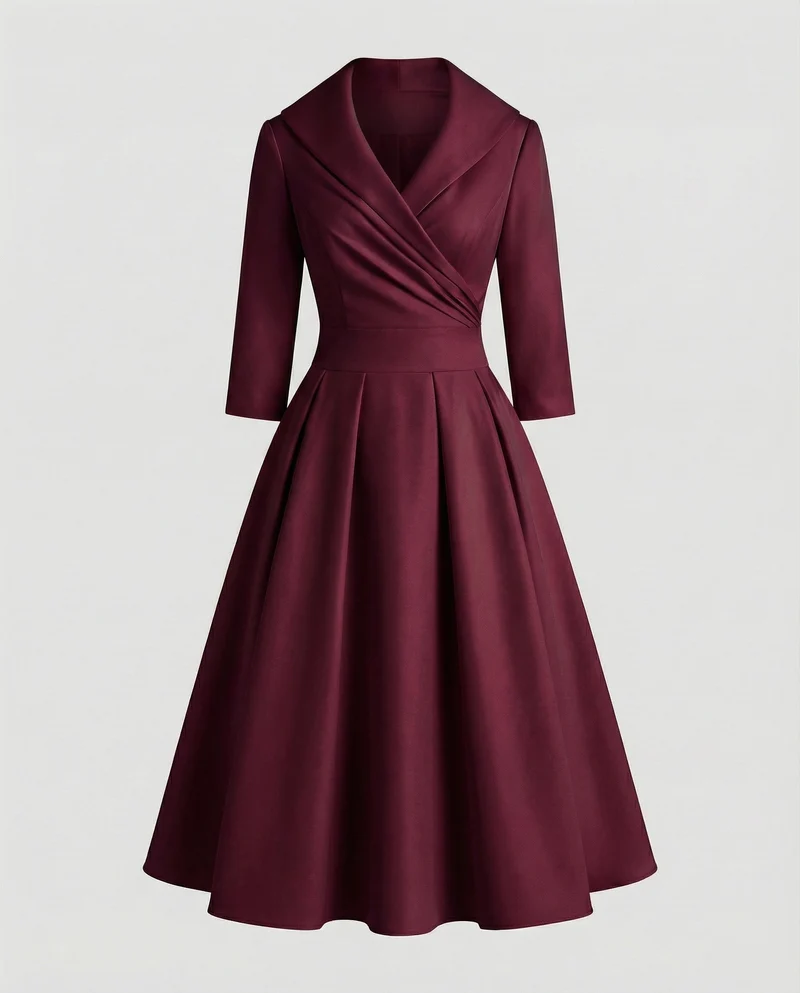 Damen Retro-Midikleid mit Schalkragen