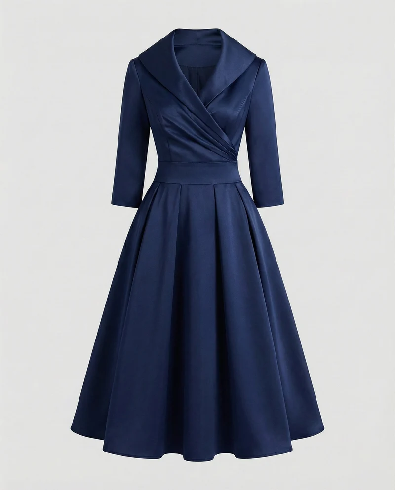 Damen Retro-Midikleid mit Schalkragen