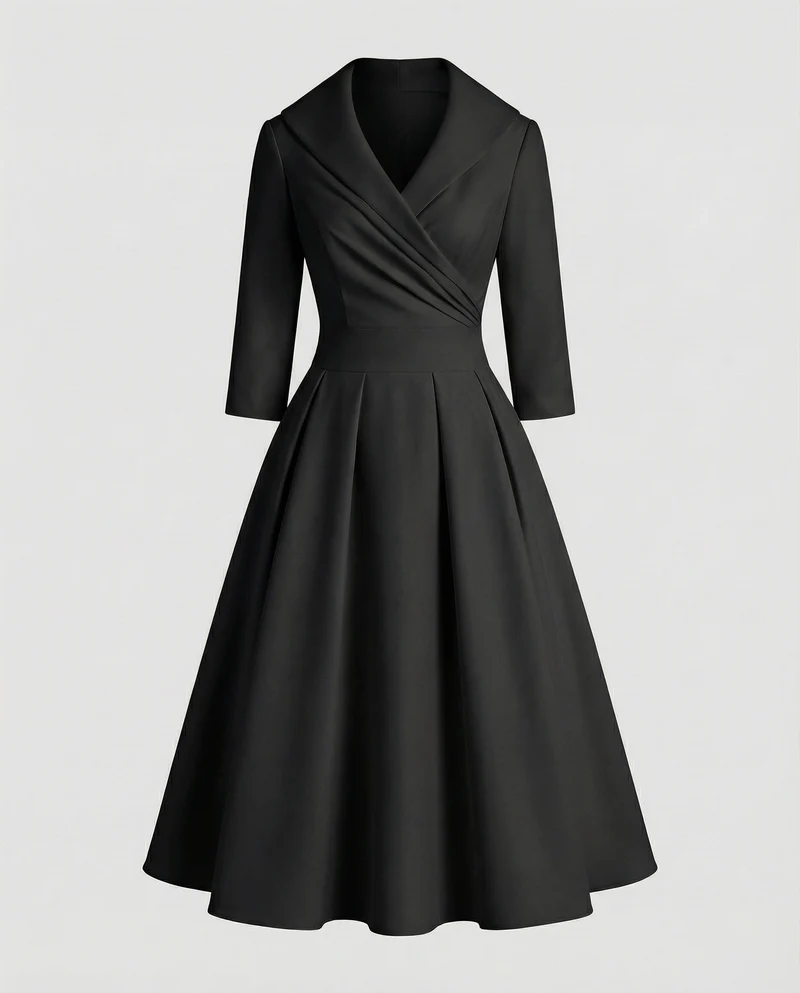 Damen Retro-Midikleid mit Schalkragen