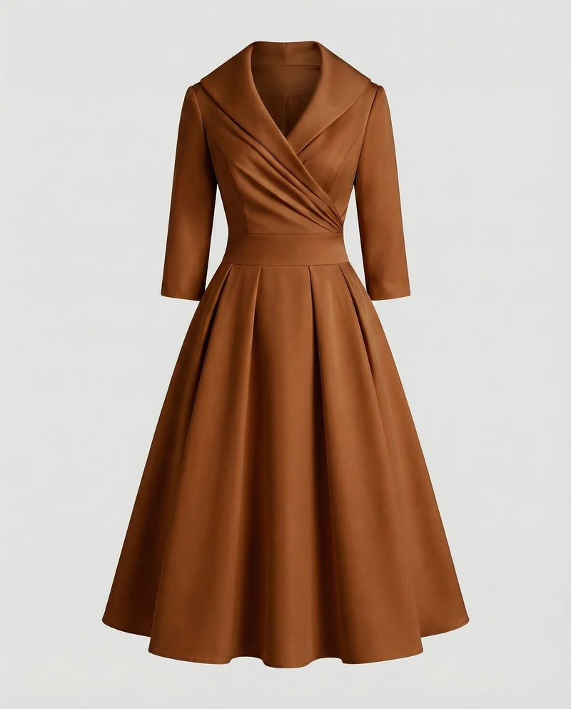 Damen Retro-Midikleid mit Schalkragen