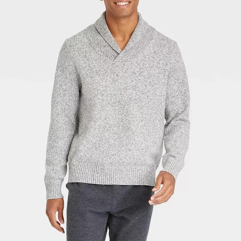 Herren Schalkragen-Pullover aus meliertem Feinstrick mit Rippbündchen Nord Taschen