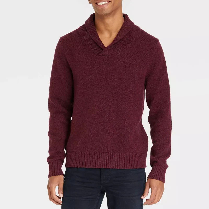 Herren Schalkragen-Pullover aus meliertem Feinstrick mit Rippbündchen Nord Taschen