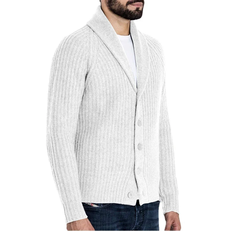 Herren Rippstrick-Cardigan mit Schalkragen und durchgehender Knopfleiste Nord Taschen