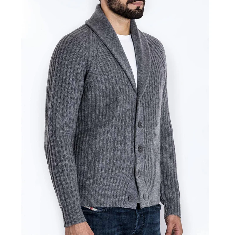 Herren Rippstrick-Cardigan mit Schalkragen und durchgehender Knopfleiste Nord Taschen