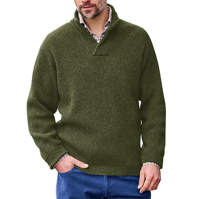 Herren Rippenstrick-Pullover mit Schalkragen und kurzem V-Ausschnitt Nord Taschen