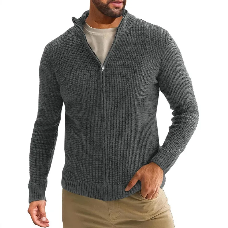 Herren Reißverschluss-Strickjacke mit Waffelstruktur und Stehkragen Nord Taschen
