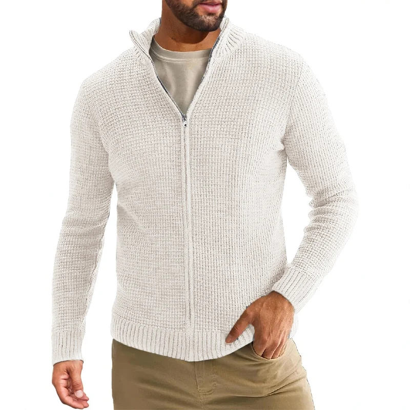 Herren Reißverschluss-Strickjacke mit Waffelstruktur und Stehkragen Nord Taschen