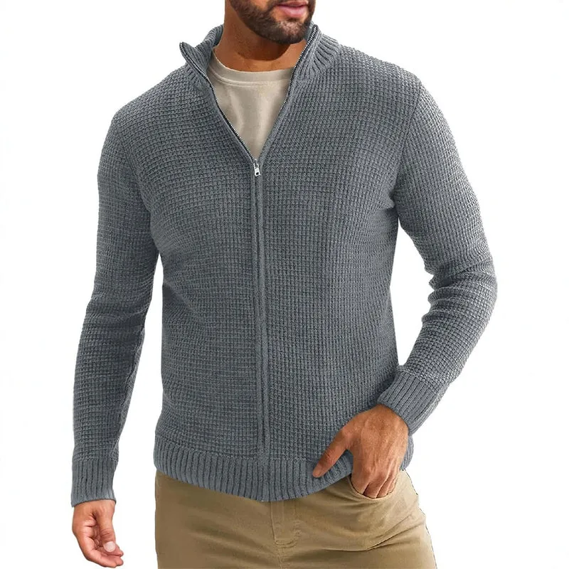 Herren Reißverschluss-Strickjacke mit Waffelstruktur und Stehkragen Nord Taschen